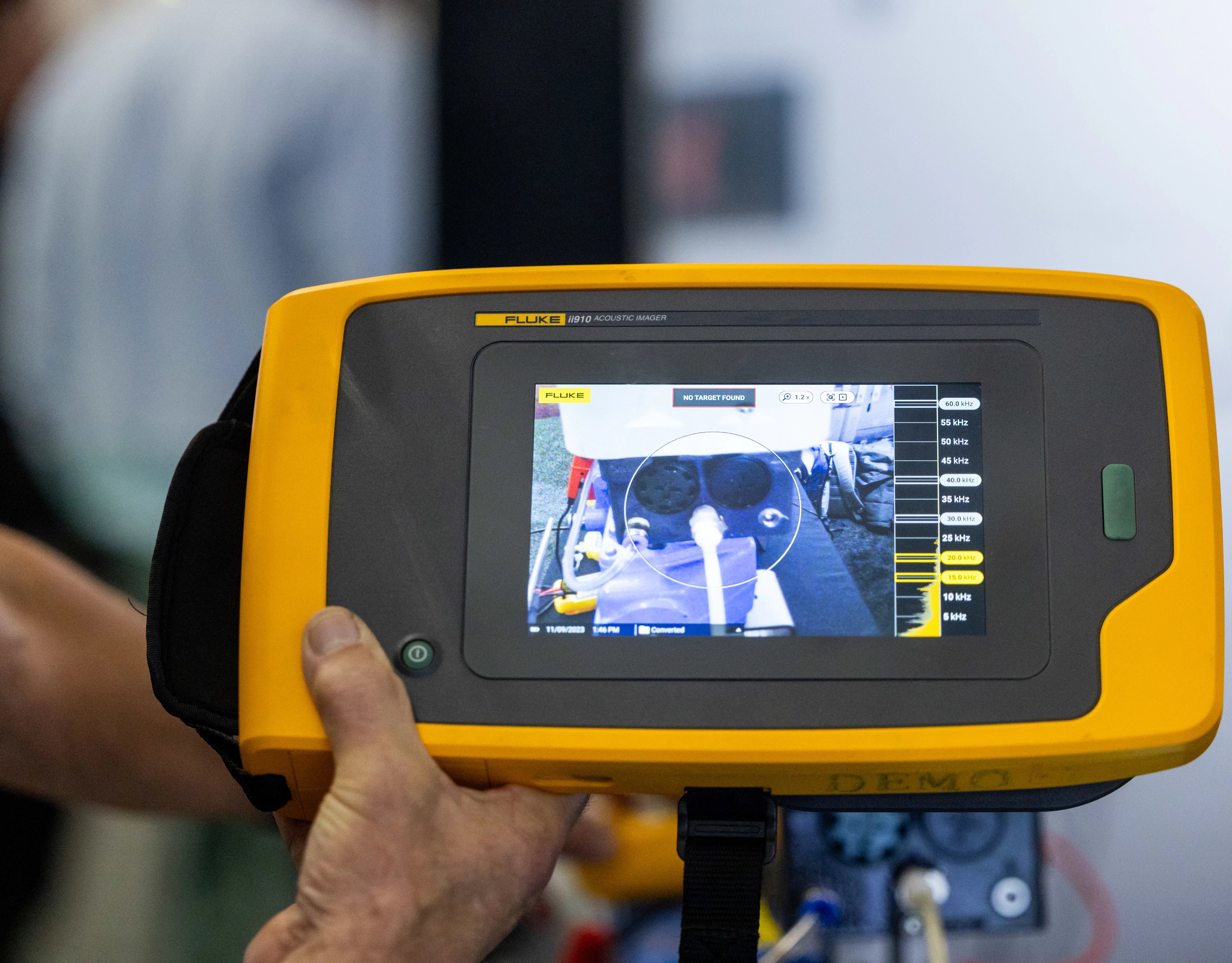 Fluke testing equipment demo on Automation Fair show floor.